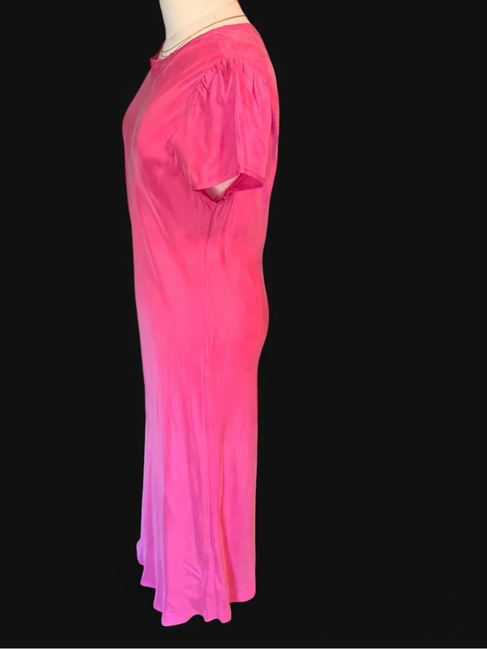 J. Crew Hot Pink puff sleeve midi dress silky feeling material size 12
